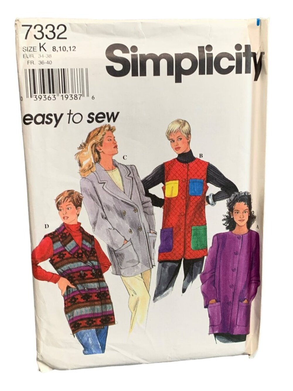 Simplicity 7332 Womens Jacket Vest Pattern Size 8-10-12 Uncut
